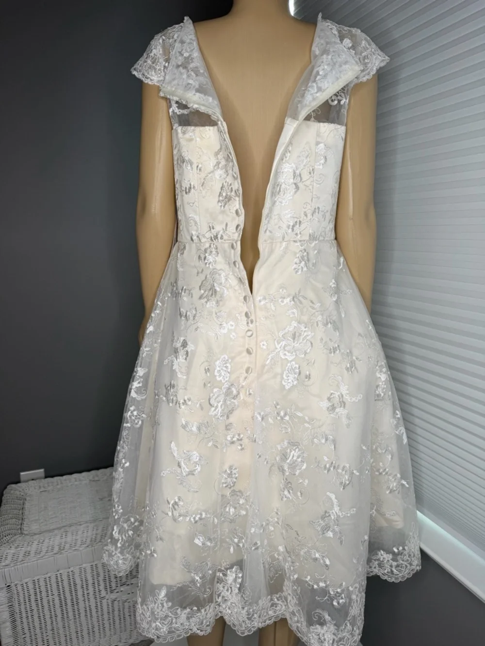 Cap-Sleeve Lace Tea-Length Wedding Dress in Ivory - Picture 4 of 7